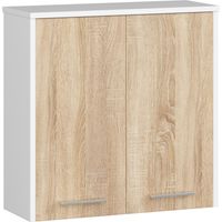 Hängender Badezimmerschrank AKORD FIN Weiß 60 cm 2 Türen 2 Ebenen Front Sonoma-Eiche B60 x H60 x T22,5 cm