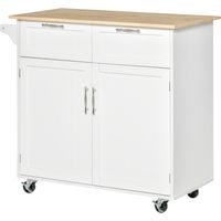 Carrello da Cucina Multiuso en Legno 2 Cassetti Bianco 104x46x91cm