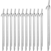 Set da 96 Picchetti da Tenda, Pioli Ancoraggio su Terreni Duri, Acciaio Zincato, con Ganci, L: 30 cm, Argento