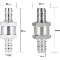 CSPARKV (4 pièces) Clapet anti-retour de retour de carburant en aluminium à sens unique (6 8 10 12mm) pour Essence Diesel Huile Car Chrome Eau Auto Carburateur Systèmes Basse Pression Tuyau
