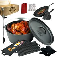 AREBOS Dutch Over BBQ Set in ghisa con scatola in legno e guanti protettivi incl