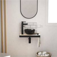 Meuble lave-mains SOHO plan fin p-serviette côté vasque noire + rob+miroir