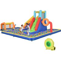 Castello Gonfiabile Bambini Scivolo Parete Porta Canestro Tessuto Oxford 590x460x220 cm
