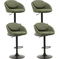 Wahson 4Pcs Bar Stools Chenille, Swivel Counter Chairs Adjustable Height Pub Chair with Backrest and Footrest for Home Kitchen, Green