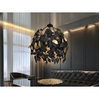 LED Pendelleuchte mit Blätter Lampenschirm Schwarz Gold, Ø 38cm