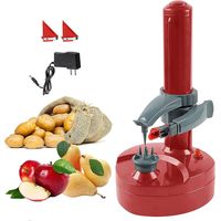 Eplucheur Electrique,Eplucheur de Pomme Electrique Epluche Legumes postuler à Légumes Automatique, pommes de terre rondes,équipé De 2 Lames (Rouge)