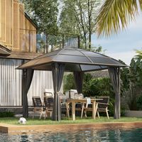 Pavillon de jardin avec structure en aluminium, toit en polycarbonate étanche (UV 60+), parois latérales de 3 x 3 m, gris foncé