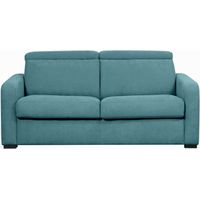 Canapé CAROLE convertible 3 places couchage quotidien 160x190cm en tissu - Bleu canard
