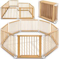 Barrière de sécurité pliable pour parc bébé 7,2m – 8 pièces – Bois de pin non-traité – Forme personnalisable – Normes de sécurité DIN EN – Kiduku