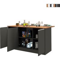 Isla central 3 puertas para cocina moderna 155x90x90cm con mesa Deaton - Gris - Roble