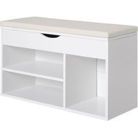 Panca Scarpiera con Sedile Imbottito Ribaltabile, Salvaspazio Ingresso Legno Bianco 80x30x47cm