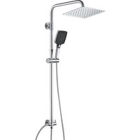 JOHO – Colonne de douche sans mitigeur en acier inoxydable chromé – Douche pluie carrée 20x20 cm – Douchette à main 11x11 cm 3 jets – Installation facile sur robinetterie existante – Économie d’eau