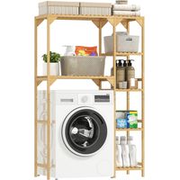 Estantería para Lavadora de Bambú Mueble para Lavadora o Inodoro con Estantes Reversibles y Ajustables Madera Natural