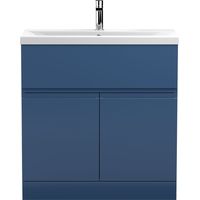 Hudson Reed Urban Floor Standing 2-Door Vanity Unit with Basin 1 Satin Blue - 800mm Wide