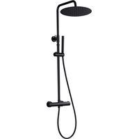 Görbach – Colonne de douche thermostatique noir mat – Acier inoxydable – Barre réglable – Système anticalcaire – Sécurité 38°C – Tête ronde XXL Ø30 cm