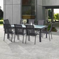 Gartenmöbel Set BlackSun T 8 + F 8 gehärtetes Glas Schwarz Wilsa Garden