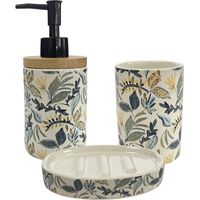 Set salle de bain 3 pièces céramique – Distributeur de savon, porte savon, porte brosse à dents – Décoration effet matière – Couleur bleu – Guy Levasseur