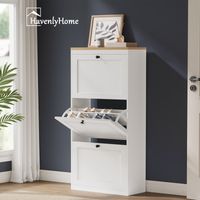 Havenlyhome – Meuble à chaussures 3 portes abattantes – Étagères réglables pour 12 à 18 paires – Dimensions L60xP24xH117 cm – Panneaux de particules blanc