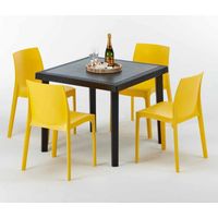 Mesa Cuadrada Negra 90x90 cm y 4 Sillas De Colores Rome Passion - Amarillo