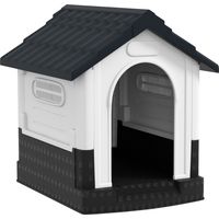 Caseta para Perros Mini para Exterior de Plástico con 3 Ventanas Base Elevada Techo Inclinado 64,5x57x66 cm Gris Oscuro