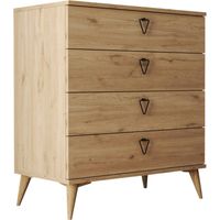 Commode Paula, 4 tiroirs, ouverture et fermeture coulissantes, 80x45x91h cm Chêne Marron