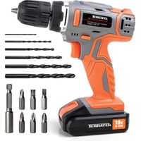 Terratek 18V Cordless Drill Driver with 1 Hour Fast Charge Lithium Battery and 13 Piece Accessory Set