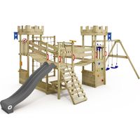 Wickey Klettergerüst Smart Arch Kinderspielturm mit Kletternetz und Wackelbrücken, Ritterburg, riesiger Sandkasten, Ladentheke, Picknicktisch, Kletterwand, Kletterseil, 10 Jahre Garantie, extrem witte