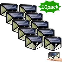 10x Faretto Solare Led Esterno Con Sensore Applique Lampada Muro 100 Led IP65