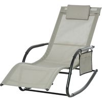 Poltrona a Dondolo da Giardino con Poggiatesta e Tasca Laterale, Nero/Grigio, 150x62x88 cm