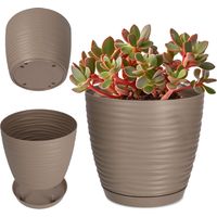 KADAX Blumentopf mit Untersetzer, aus Kunststoff, rund, 17 cm, Beige