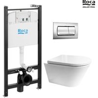 Pack WC Bastidor empotrado ROCA Active cisterna y pulsador cromo brillo con inodoro suspendido Tornado Orion tapa envolvente de Koller Pool