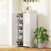 Étagère à chaussures mobile 5 niveaux réglables et amovibles, en bois, 55x36x108 cm, blanc brillant