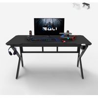 Ergonomischer Gaming 160x60cm-Schreibtisch Carbon mit Kabel für Kopfhörer und Getränkehalter Sportbot 160 - Schwarz
