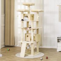 Arbre à chat XXL 194 cm – 3 plate-formes – 2 niches spacieuses – 2 hamacs – 1 planche à gratter – Poteaux en sisal – Beige