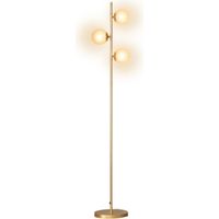 Lampada da terra in metallo dorato con 3 paralumi a globo in vetro