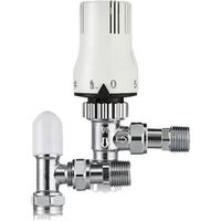 Value Angled Thermostatic Radiator Valve and Lockshield - 15mm - White/Chrome
