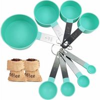 Ensemble de cuillères à mesurer, ensemble de 8 pièces de cuillères à mesurer et de tasses avec poignées en acier inoxydable pour liquides et solides (vert lac)