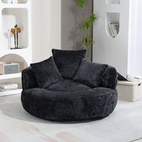 Lazy Sofa Sessel Chenille Schwarz mit hoher Rückenlehne, 3 Kissen, bequemer Bodensitz für Gaming LINHOO