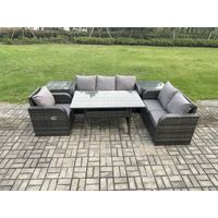 Fimous 6 Teil Rattan Gartenmöbel-Set mit Terrassen Sofa Rechteckiger Esstisch 2 Beistelltisch Terrassen Set