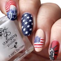 Independence Day Press On Nails Short Patriotic Fake Nails Almond Glue On False Nails, Full Cover Square Artificial Fingernails Nail Art Decoration for Women July 4th