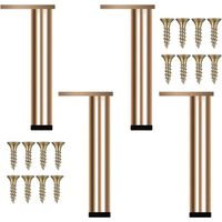 Quatre pieds de meubles réglables en métal doré, au design moderne, convenant aux tables basses, meubles TV, coiffeuses, lits et autres meubles. Vis, base antidérapante et réglage en hauteur inclus.-C