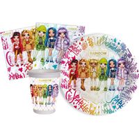 Kit Party Tavola Rainbow High per 8 persone (36 pezzi: 8 piatti Ø18cm, 8 bicchieri 200ml, 20 tovaglioli 33x33cm) in carta compostabile eco-friendly