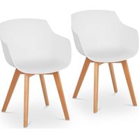 Chaise baquet scandinave blanche – Lot de 2 – Plastique PP facile à nettoyer – Pieds en bois de hêtre – Capacité 150 kg – Assise ergonomique 400 x 410 mm – Fromm & Starck