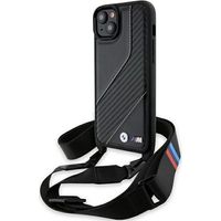 BMW BMHCP15M23PSCCK iPhone 15 Plus / 14 Plus 6,7 Zoll schwarz/schwarzes Hardcase M Edition Carbonstreifen & Gurt