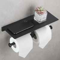 Porte-Papier Toilette Mural avec Étagère Porte Rouleau Papier Toilette Double Support Rouleau Papier Toilette Porte-Papier Hygiénique Derouleur Papier WC sans Perçage ni de vis Installation