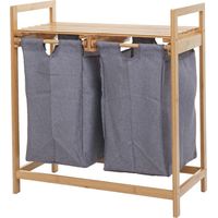 Corbeille à linge HHG-731, bambou, 2 compartiments, 74x64x33cm, 70l, gris foncé