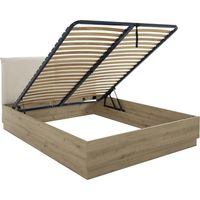 Lit coffre tete textile - TIDY - 140 x 190 cm - Chene / Ecru - Sommier inclus - GAMI