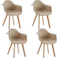 Wokaka Lot de 4 chaises de salle à manger -Pieds en hêtre - Chaises de salle à manger scandinaves - Beige