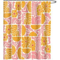 Cortina de ducha estilo bohemio – 180×180 cm – motivo floral abstracto multicolor – patchwork retro – diseño geométrico vegetal – 12 ganchos incluidos