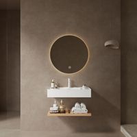 75cm Badezimmerschrank Waschbecken, Waschtischunte, Hängendes weißes rechteckiges Acrylbecken, Gestreifte Regalschicht, Wasserhahn nicht im Lieferumfang enthalten, Natürliche Holzmaserung Farbe